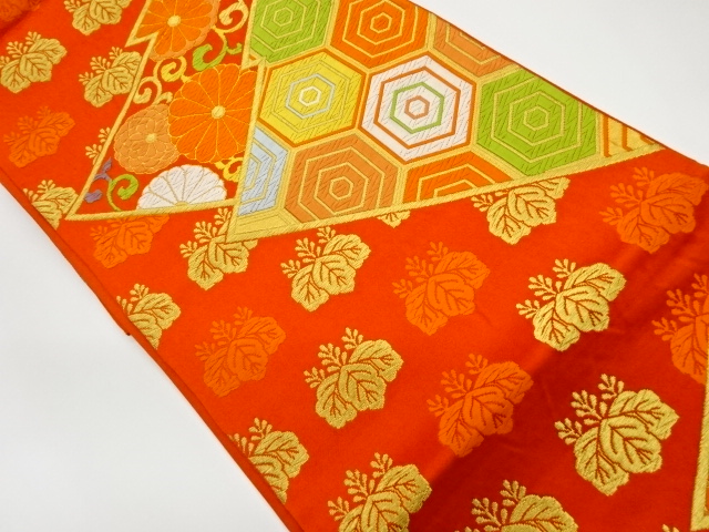 JAPANESE KIMONO / VINTAGE FUKURO OBI / WOVEN KIKKO & CHRYSANTHEMUM